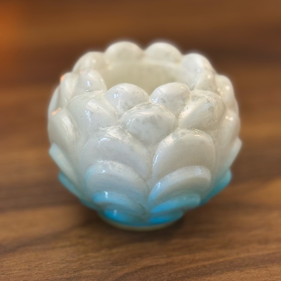 White and Blue Glass Candle Holder - Picture 1 of 3